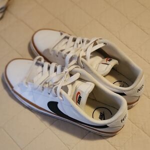Nike Womens White and Black Sneakers with Beige Accents